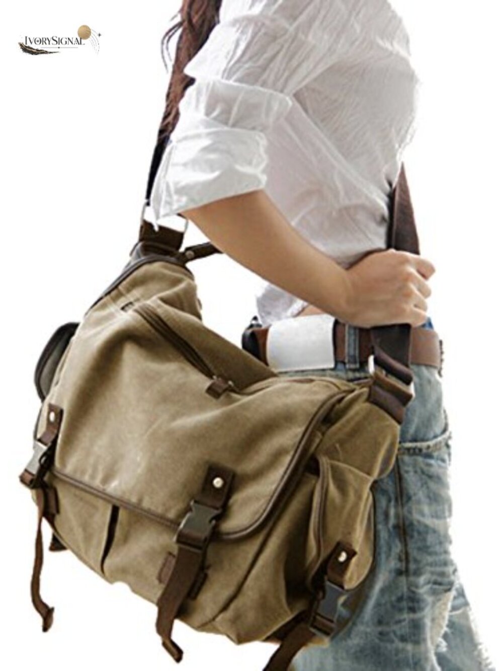Vintage Canvas Laptop Messenger Bag with Padded Compartment for Work Travel